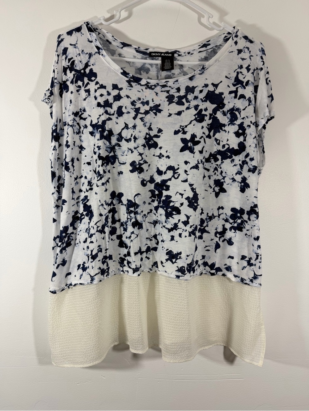Dkny Navy Floral Print Layered Tunic with Cream Mesh Hem